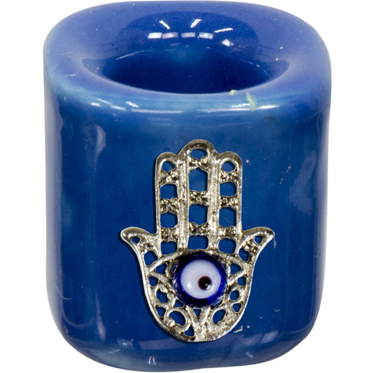 Mini Candle Holder, Ceramic, Fatima Hand, Dark Blue