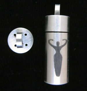 Pendant Vial Goddess Stainless Steel on Cardstock