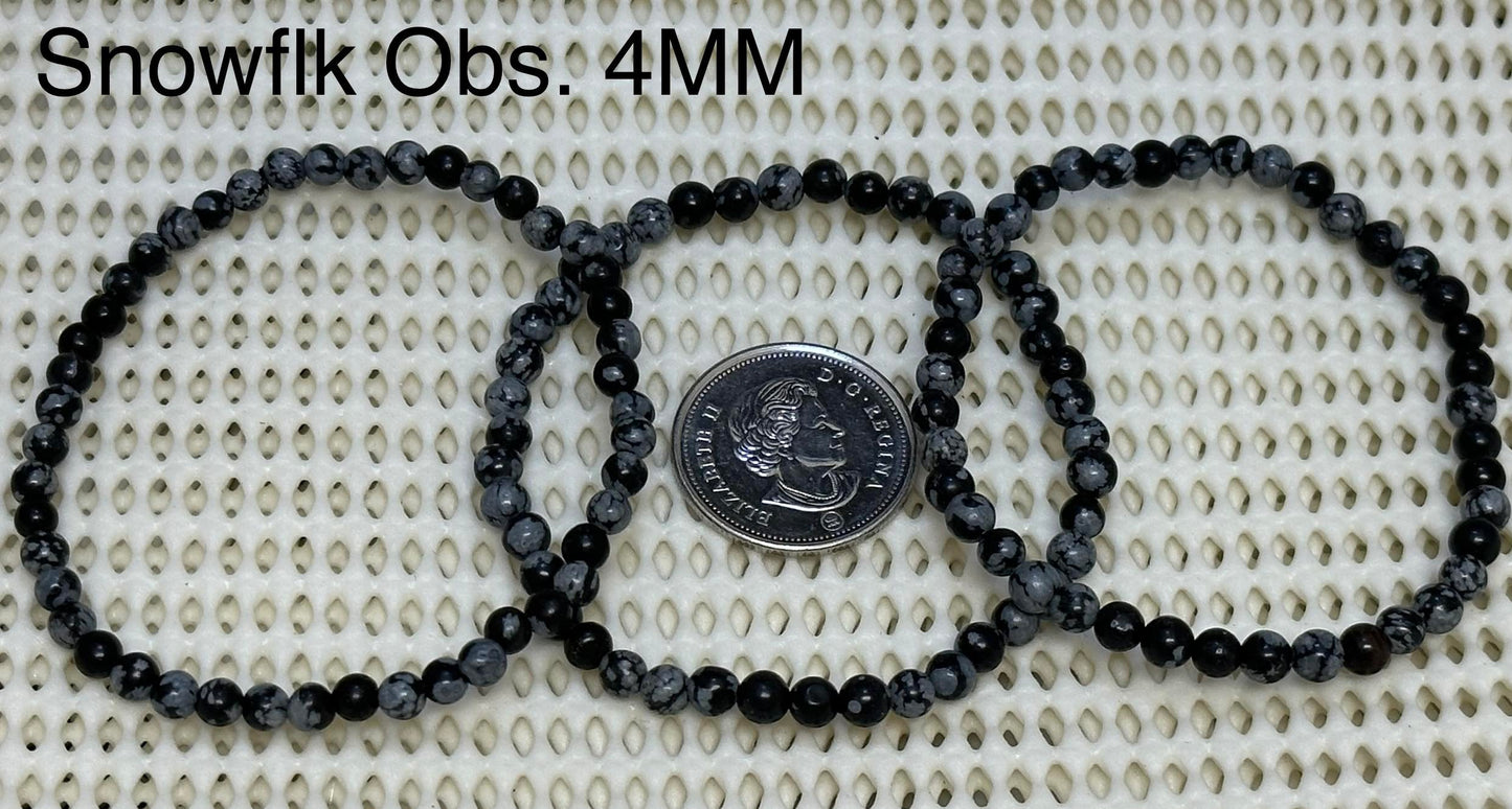 Snowflake Obsidian Round Bracelet, 4mm WS