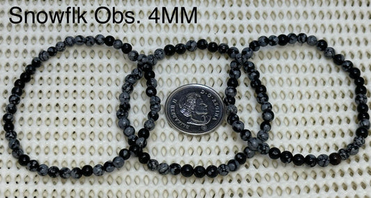 Snowflake Obsidian Round Bracelet, 4mm WS