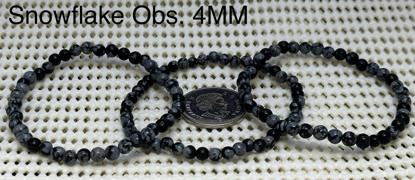 Snowflake Obsidian Round Bracelet, 4mm RETAIL