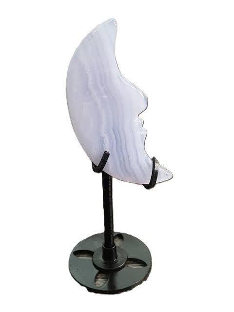 Figurine, Blue Lace Agate Moon with Stand