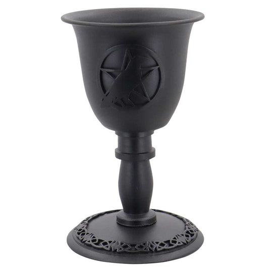 Mini Candle Holder, Metal Chalice, Raven Pentacle 4 IN