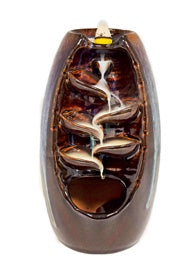 Burner, Backflow Incense, Ceramic Waterfall Brown Blue 7 in