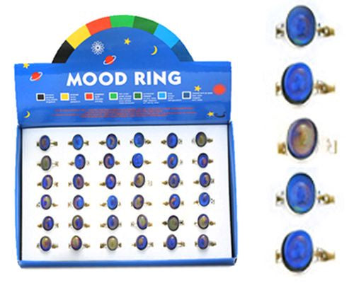 Mood Ring Adjustable Oval Design, Assorted Sizes, Box Set 36pc