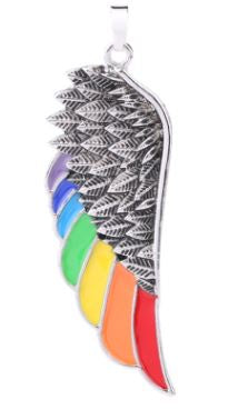 Wing Pendant, Stainless Steel with Rainbow Colors, Dark Silver