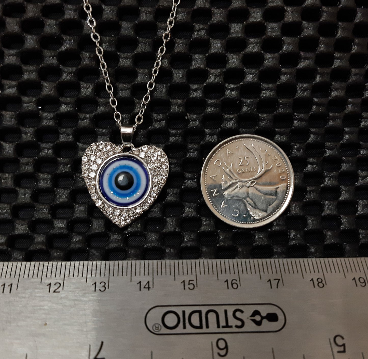 Evil Eye Pendant, Heart with Bling