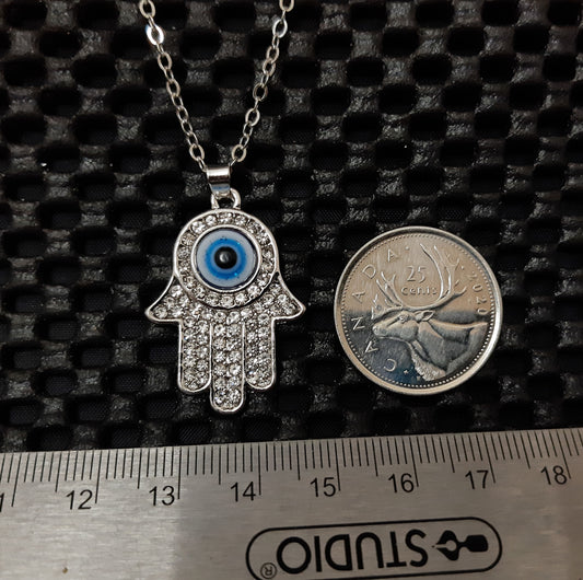 Evil Eye Pendant, Hand Small with Bling