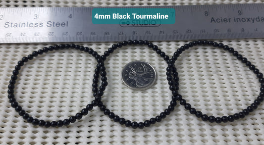 Black Tourmaline Round Bracelet, 4mm WS