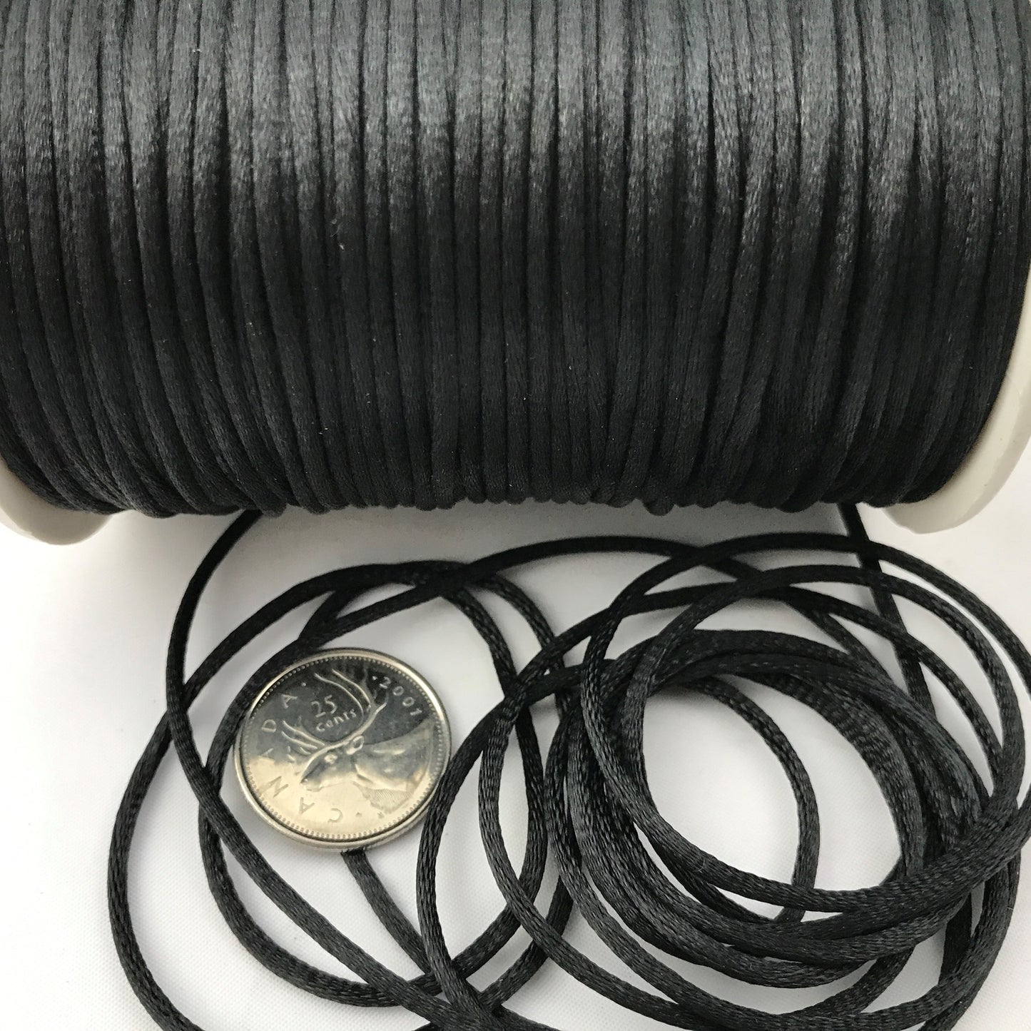 2mm Satin/Rattail Black Cord 100m Roll