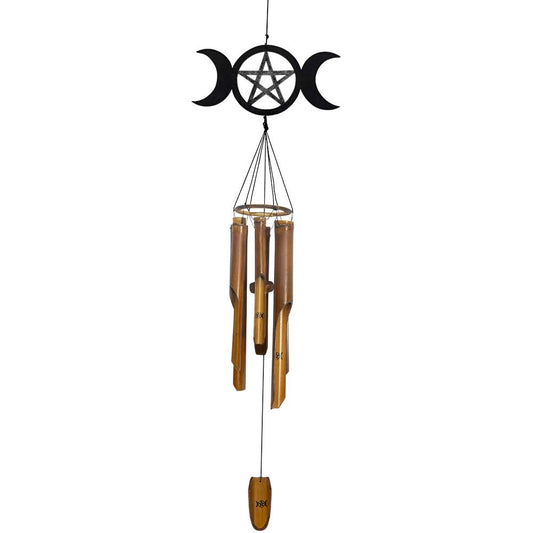 Bamboo Wind Chime Triple Moon Pentacle 22in