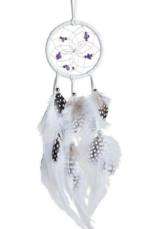 Dreamcatcher, 2.5", White with Semi-Precious Crystals
