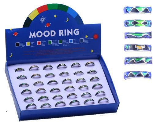 Mood Ring Assorted Tribal Design, Assorted Sizes, Box Set 36pc