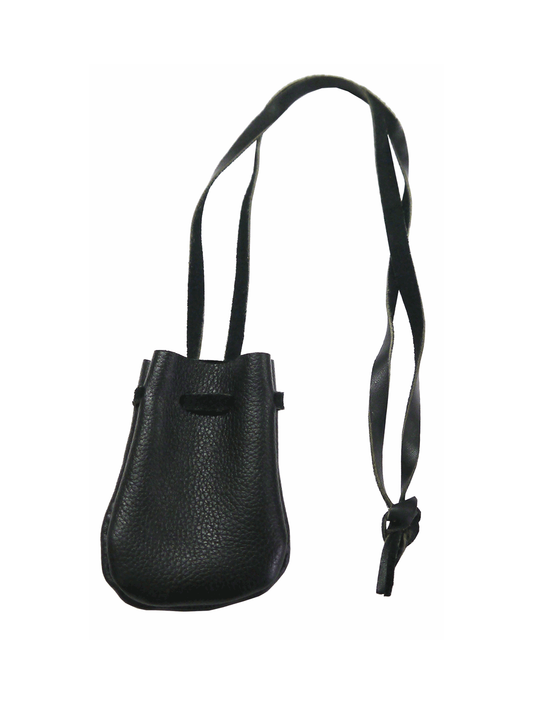 Black Leather Pouch with Cord, 2.75" x 3.5"
