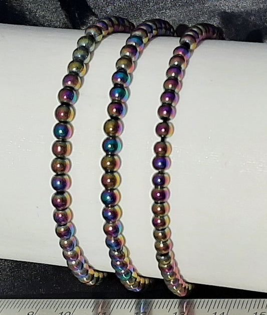 Rainbow Hematite Round Bracelet, 4mm WS