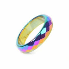Hematite Rainbow Facetted Ring, Size 6-10, 50pk