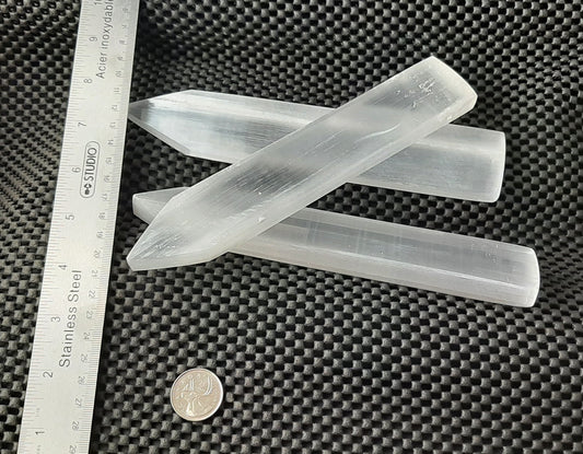 Selenite Flat Wand with Point, Polished