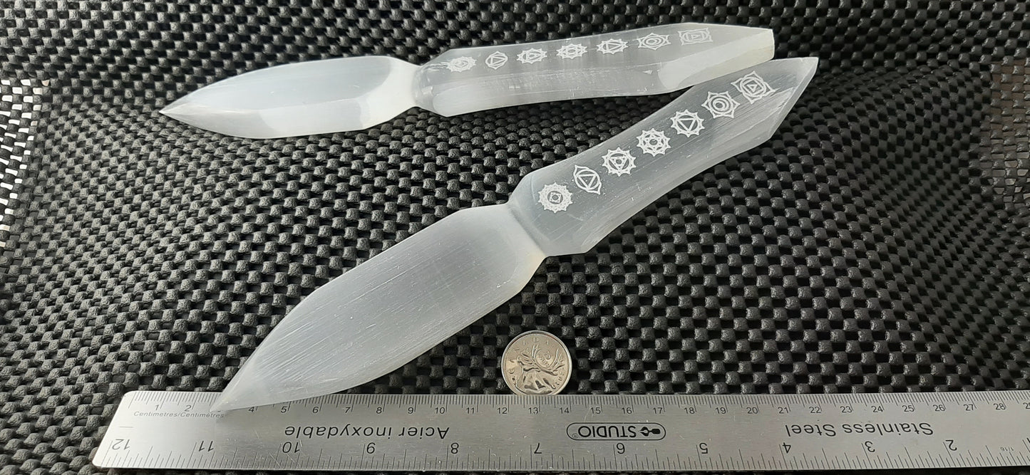 Selenite Athame, 25cm, Chakra Symbols