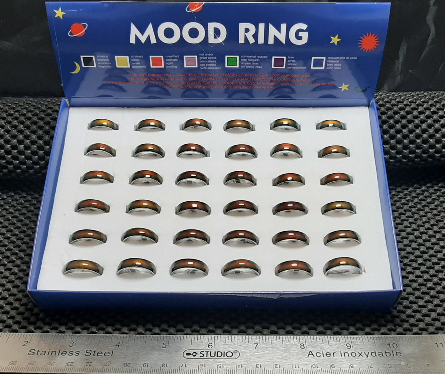 Mood Ring Plain Band, Assorted Sizes, Box Set 36pc