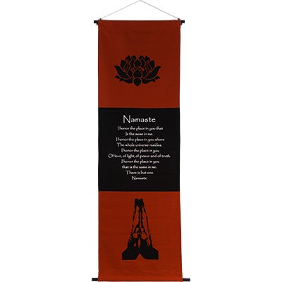 Banner, Red Orange Namaste, 16" x 48", Burnt Sienna