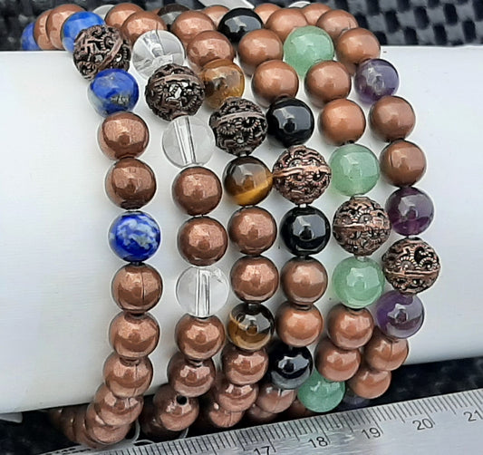 Copper Round Bead Bracelet with Accent Stone, 8mm RETAIL