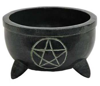 Burner, Incense, Cone/Resin/Smudge, Soapstone Bowl with Pentacle