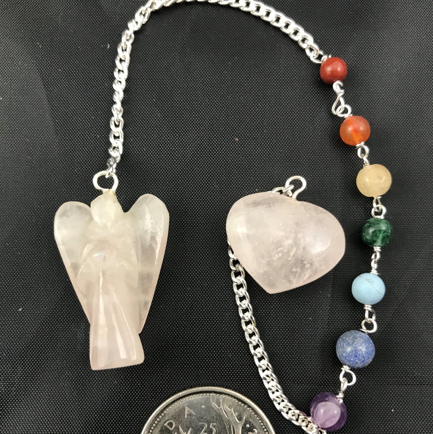 Pendulum, Angel - Rose Quartz with Chakra Chain