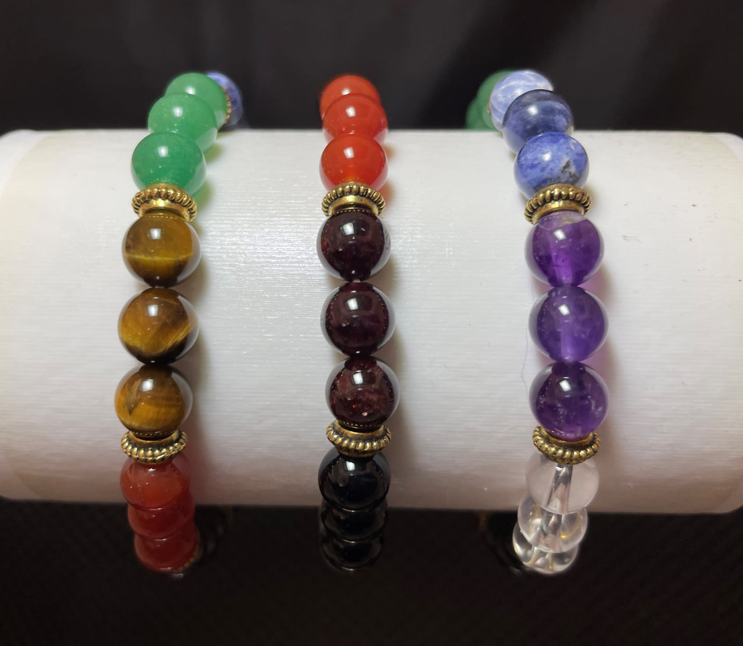Chakra with Spacers Dark Colors Round Bracelet, 8mm WS