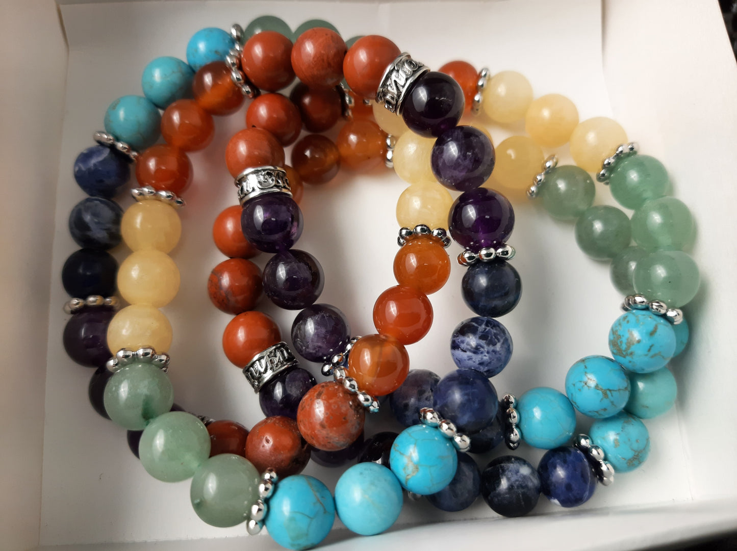 Chakra with Spacers Light Colors Round Bracelet, 8mm WS