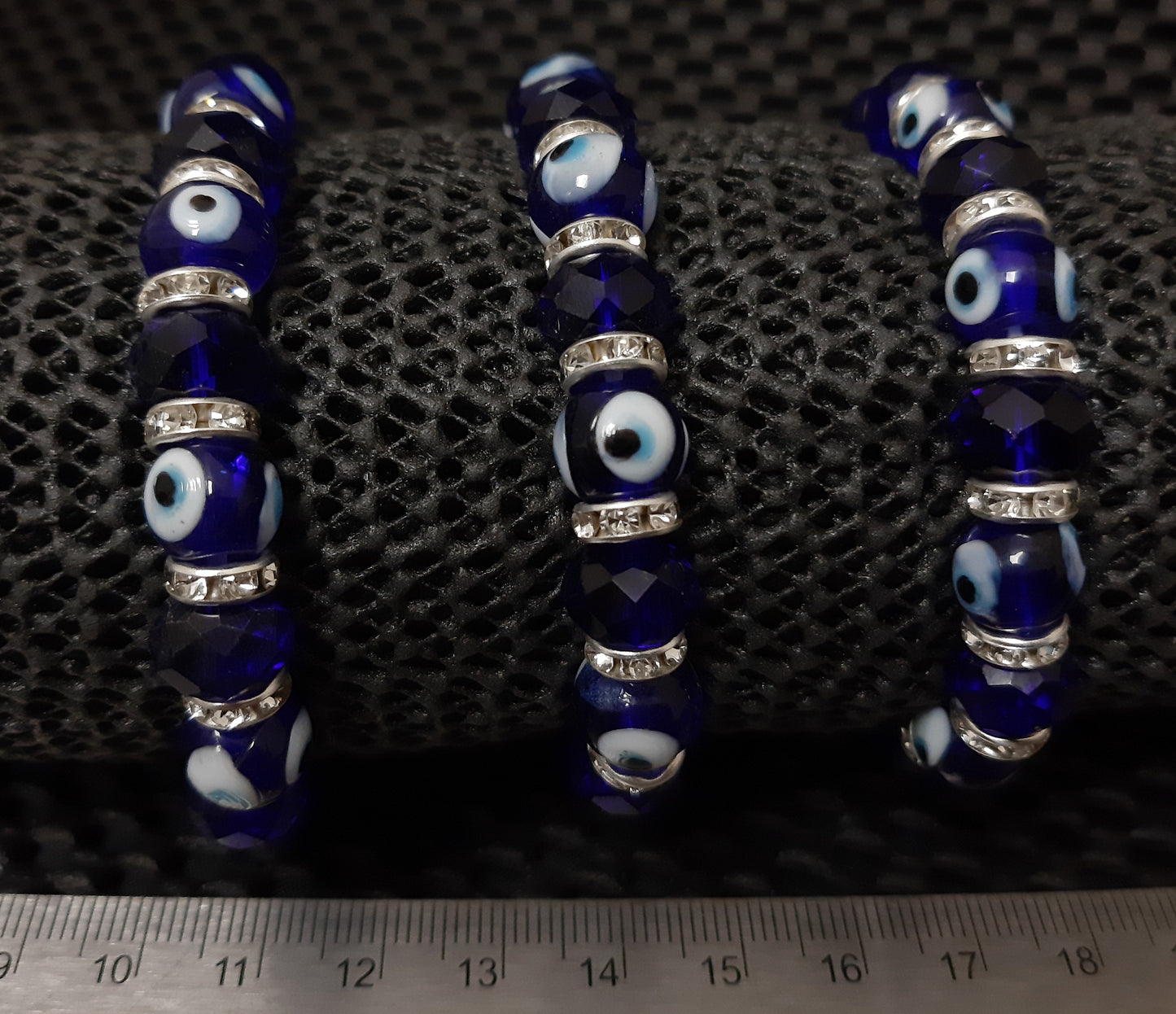 Evil Eye 10mm Glass Bead Bracelet, Dark Blue - WS