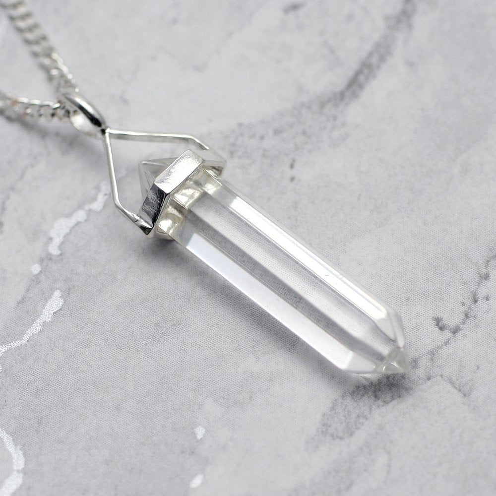 Hexagonal Double Point Pendant, Sterling Silver Setting