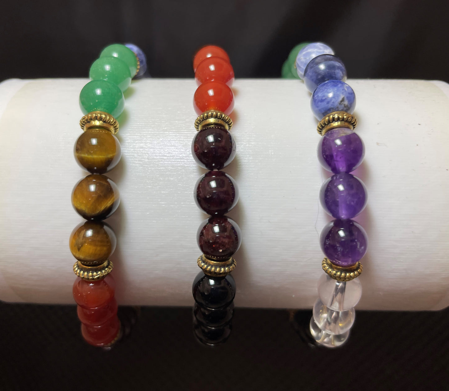 Chakra with Spacers Dark Colors Round Bracelet, 8mm RETAIL