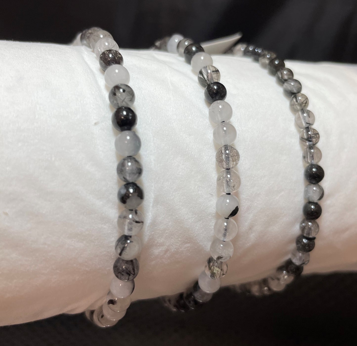 Tourmalized Quartz Round Bracelet, 4mm WS