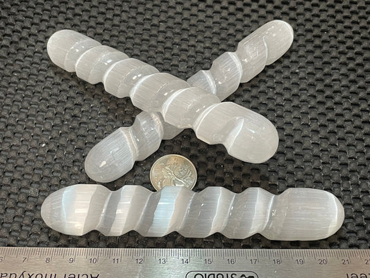 Selenite Round End Wand with Spiral