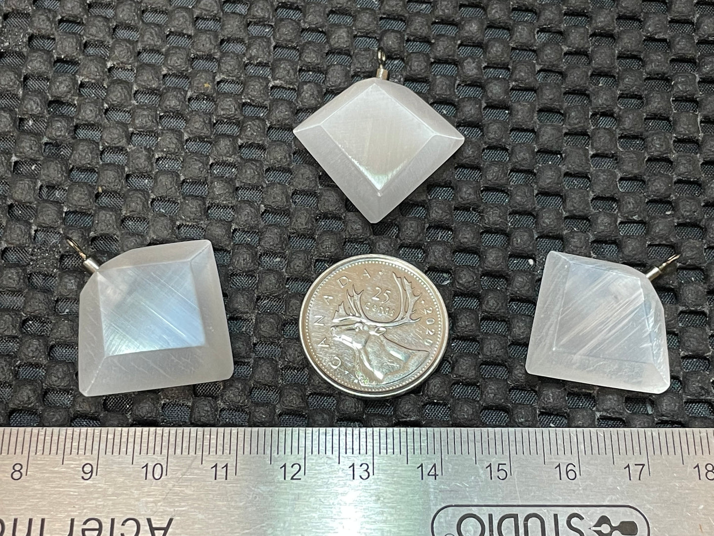 Selenite Pendant, Diamond with Bail on Cardstock