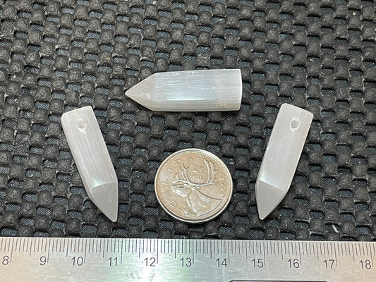 Selenite Pendant, 4 Side Point with Hole, 10pack