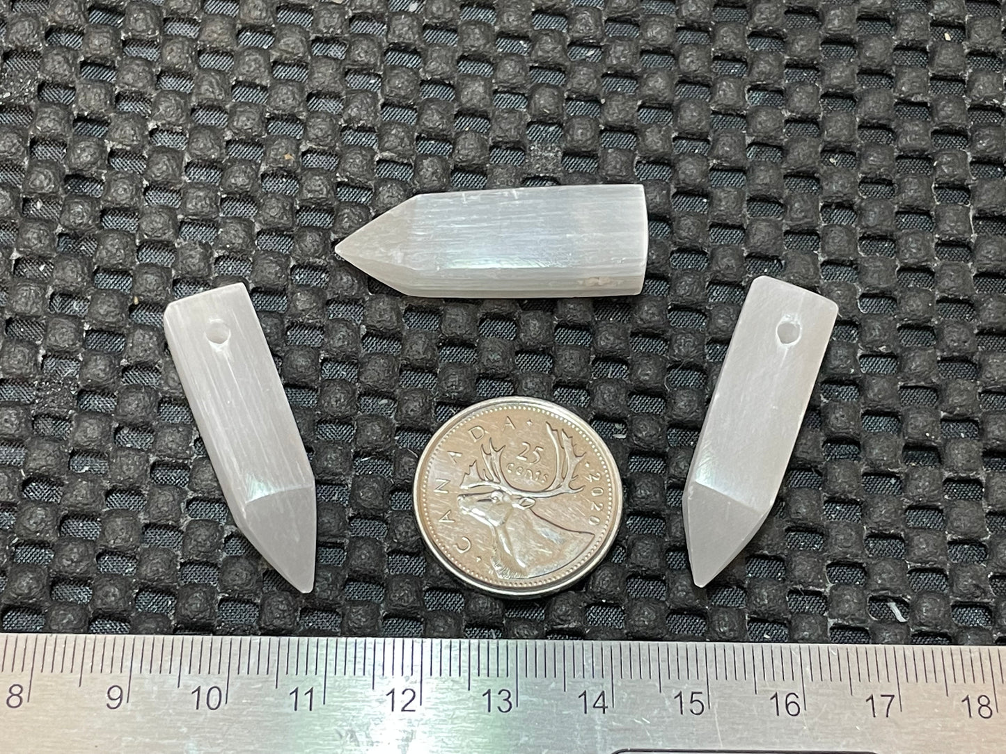 Selenite Pendant, 4 Side Point with Drilled Hole on Cardstock