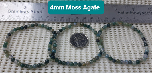 Moss Agate Round Bracelet, 4mm WS
