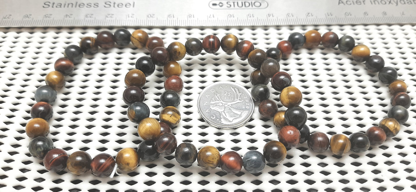 Tricolor Tiger Eye Round Bracelet, 8mm WS