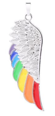 Wing Pendant, Stainless Steel with Rainbow Colors, Light Silver