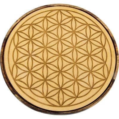 Wood Crystal Grid Flower of Life, 5.75"