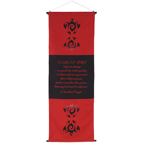 Banner, Red Cherokee Prayer O Great Spirit, 15.5" x 48"
