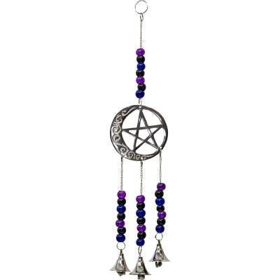 Brass Hanging Bells Pentacle & Moon 14"