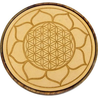 Wood Crystal Grid Lotus and Flower of Life, 5.75"