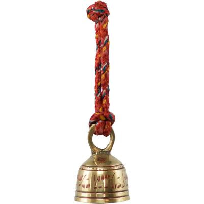 Brass Bell Engraved with Red Rope Handle, 2"