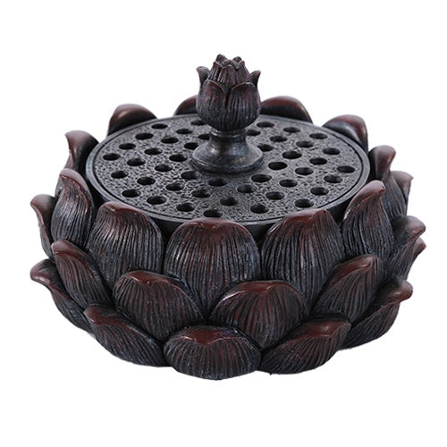 Burner, Incense, Lotus, with Lid, Black and red