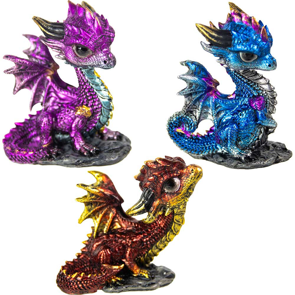 Resin Dragon Figurine, Baby Standing, Multicolour 2.25inH