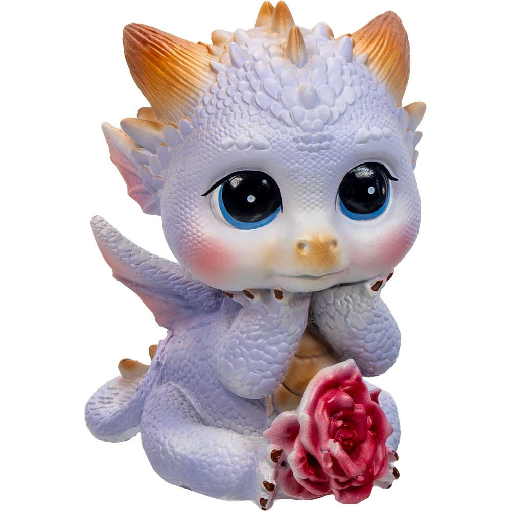 Posing Pink Rose Dragon Baby Resin Mythical Figurine