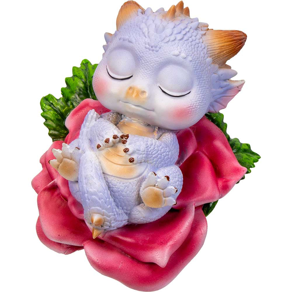 Sleeping Pink Lotus Dragon Baby Resin Mythical Figurine