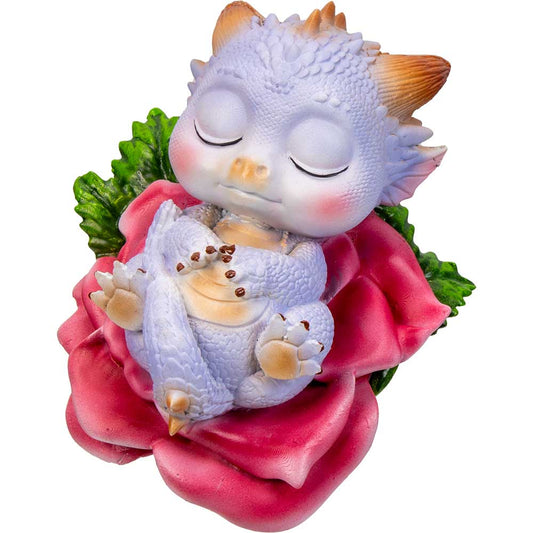 Sleeping Pink Lotus Dragon Baby Resin Mythical Figurine